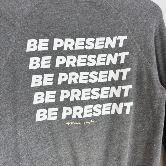 Spiritual Gangster XS Be Present Embroidered Heart Gray Crew Raglan Sweatshirt - Picture 7 of 9